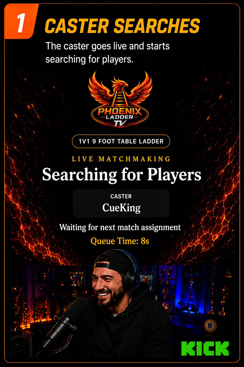 Caster searches for players